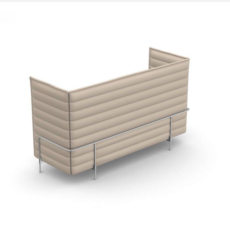 Vitra Alcove Highback 3-Sitzer Sofa cremefarben mit gepolsterten akustischen Seiten- und Rückenpaneelen und chromgestell