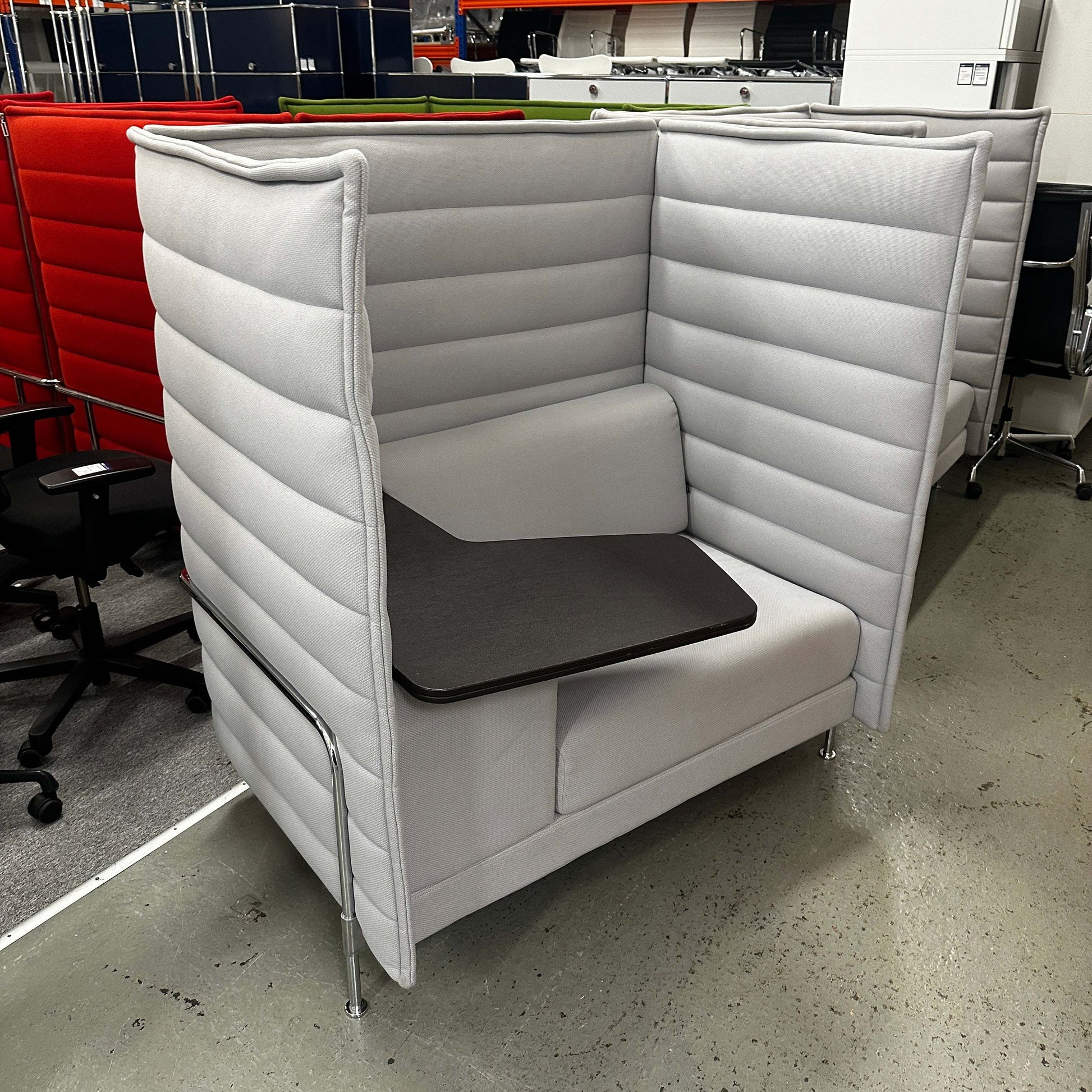 Vitra Alcove Highback Work gray high-back office chair with privacy panels and attached work table