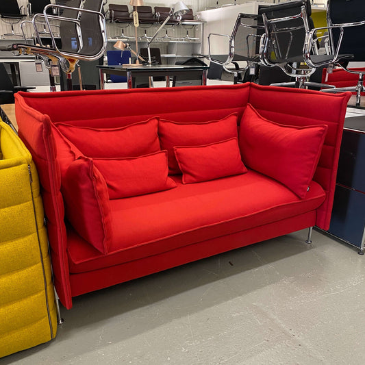 Red Vitra Alcove Lowback 2-seater sofa with cushions in modern office setting
