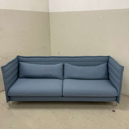 Vitra Alcove Lowback 3-Sitzer Sofa in petrolblau mit Stoffbezug und chromgestell