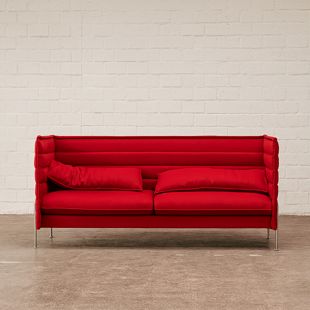 Vitra Alcove Lowback 3-Sitzer Sofa rot mit Lounge-Polsterung und chrom Gestell