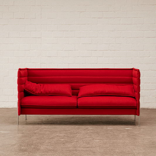 Vitra Alcove Lowback 3-Sitzer Sofa rot mit Lounge-Polsterung und chrom Gestell
