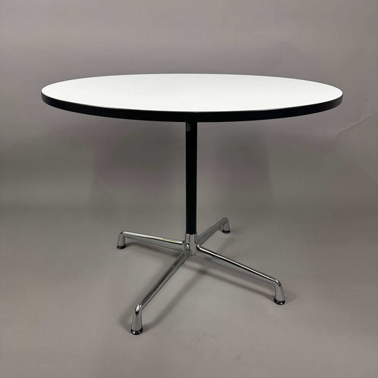 Vitra Besprechungstisch Segmented Table 90cm rund weiß mit schwarzer Kante und Eames Chrom Untergestell