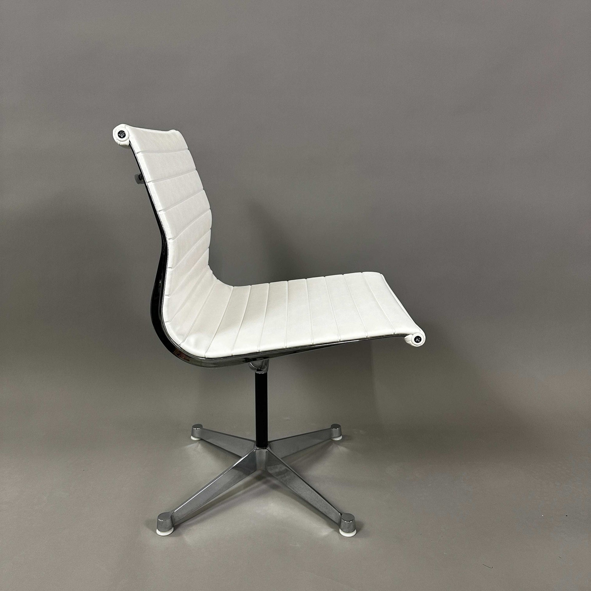 Vitra EA 101 white leather office chair with aluminum frame, non-swivel, no armrests