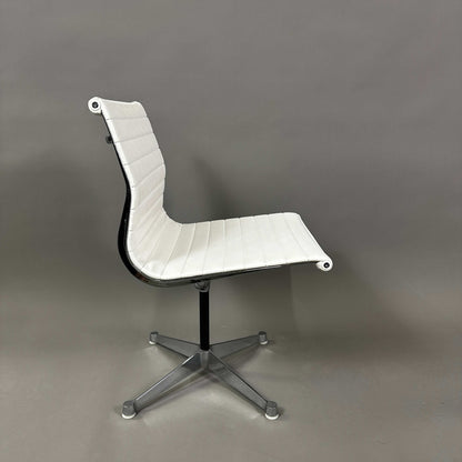 Vitra EA 101 white leather office chair with aluminum frame, non-swivel, no armrests