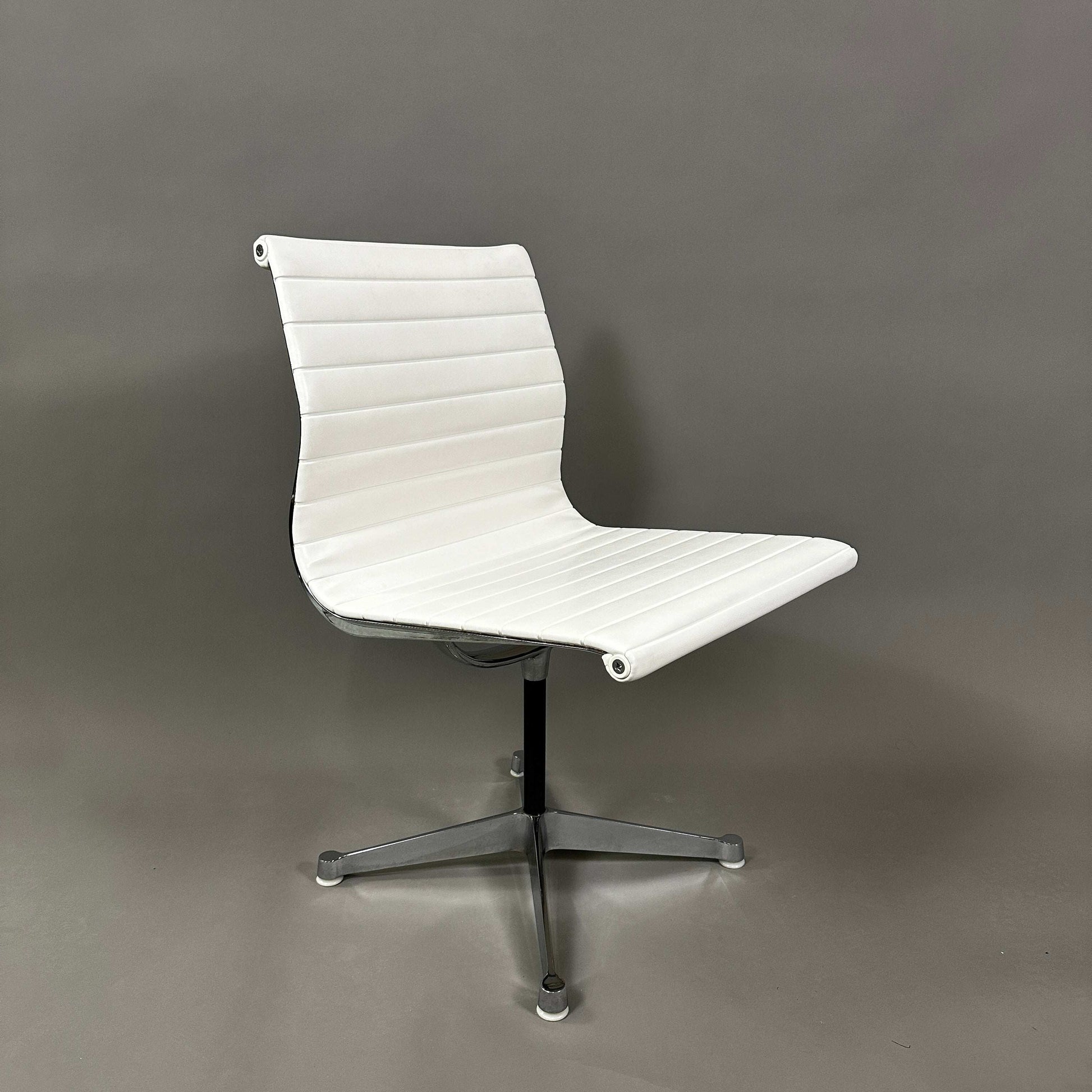 Vitra EA 101 white leather chair with aluminum base, non-swivel, without armrests, modern ergonomic design