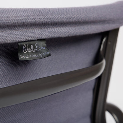 Vitra EA 107 Hopsak chair in flieder-grau with black Charles Eames label.