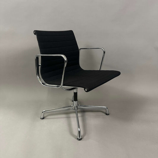 Vitra EA 107 Hopsak black office chair with chromed aluminum frame, non-swiveling design
