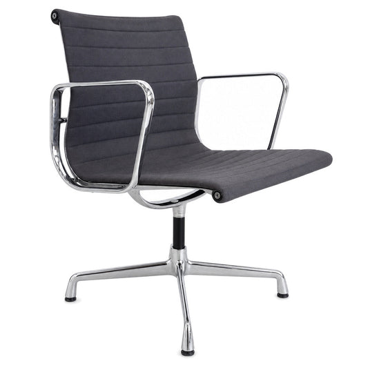 Vitra EA 108 Bürostuhl in Grau mit Hopsak-Bezug und glänzendem Chromgestell.