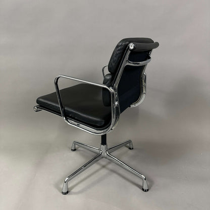 Vitra EA 208 black leather soft pad office chair with chrome swiveling frame