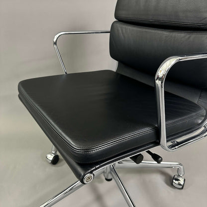 Vitra EA 217 black leather office chair with chrome frame and adjustable swivel base