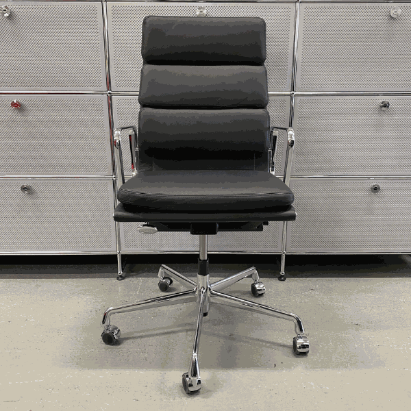 Vitra EA 219 black leather office chair with chrome frame and adjustable recline and height mechanism