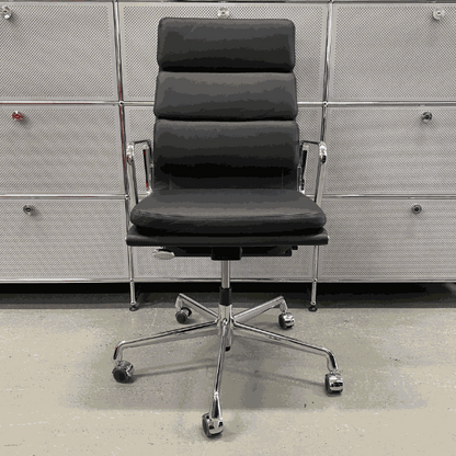 Vitra EA 219 black leather office chair with chrome frame and adjustable recline and height mechanism