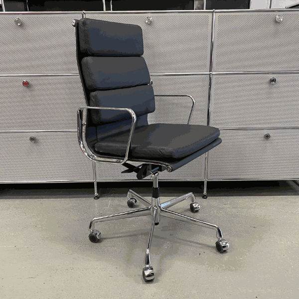 Vitra EA 219 black leather office chair with chrome frame and adjustable height and recline mechanism