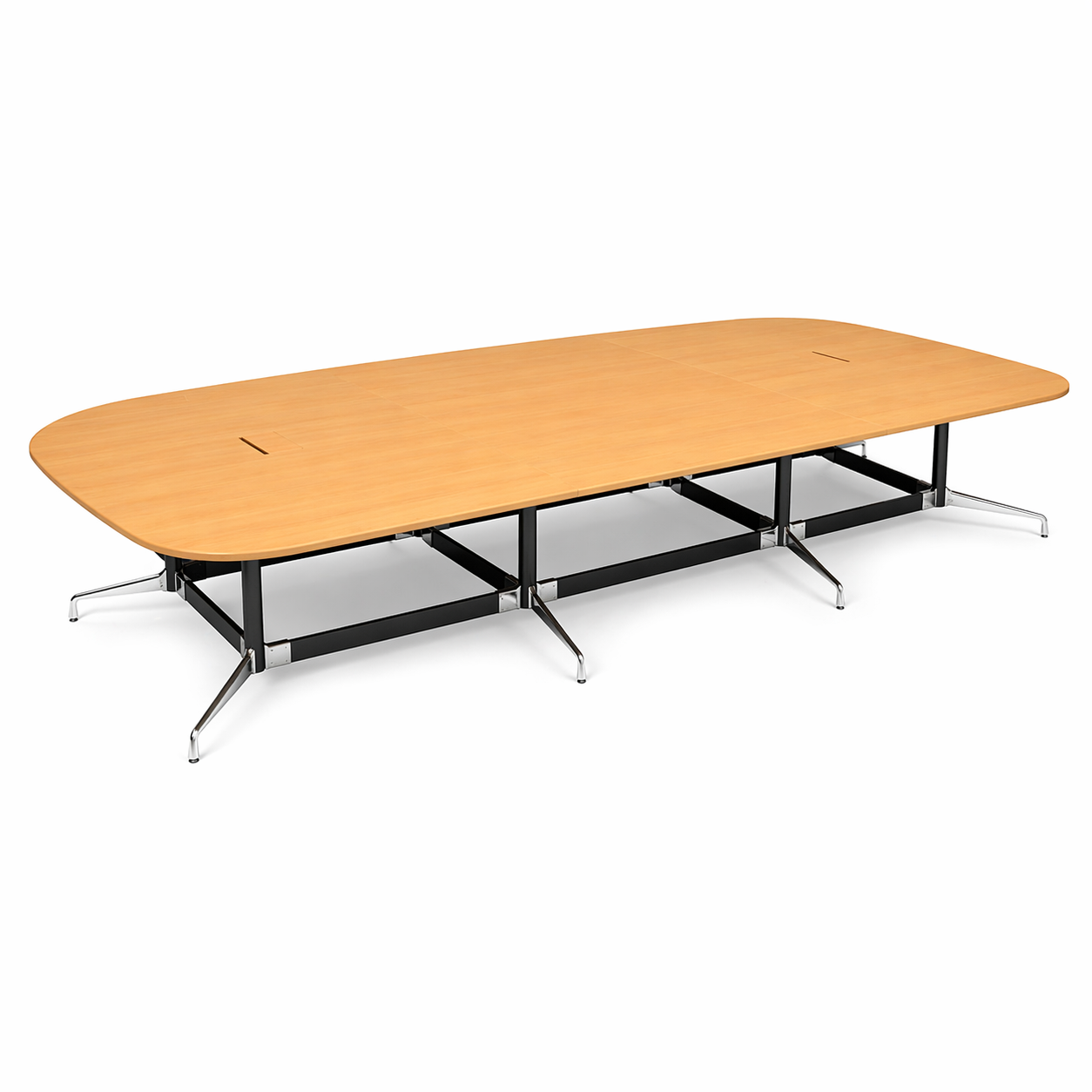 Vitra Eames Segmented Table, 430x250cm, Eichenfurnierplatte mit schwarzen und silbernen Beinen, zwei Elektrifizierungen.