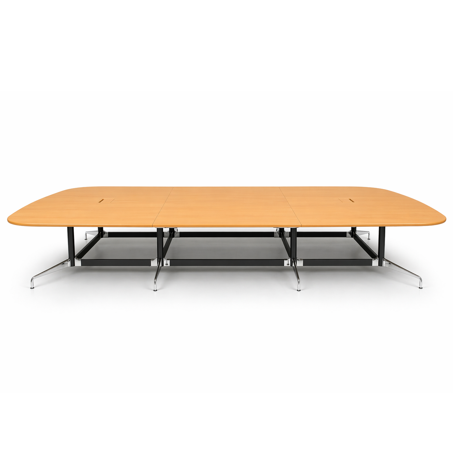 Vitra Eames Segmented Table, large light oak veneer top with black and chrome base.