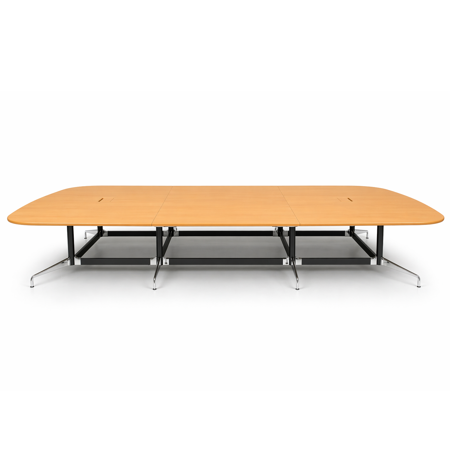 Vitra Eames Segmented Table, large light oak veneer top with black and chrome base.