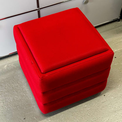 Red Vitra Hopsak Hocker upholstered cube stool with textured fabric, 48x48x43cm