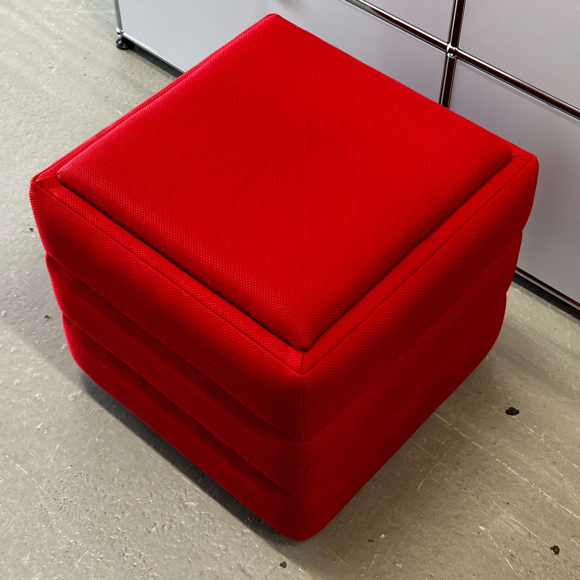 Red Vitra Hopsak Hocker stool, 48x48x43cm, modern square design