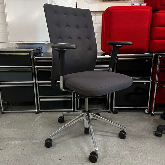 Vitra ID Trim office chair in dark gray fabric with adjustable height, tilt, and armrests