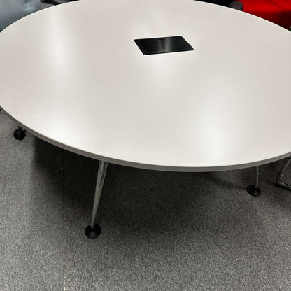 Vitra Medamorph rund Konferenztisch 160cm weiß mit Kabelklappe und Metallbeinen