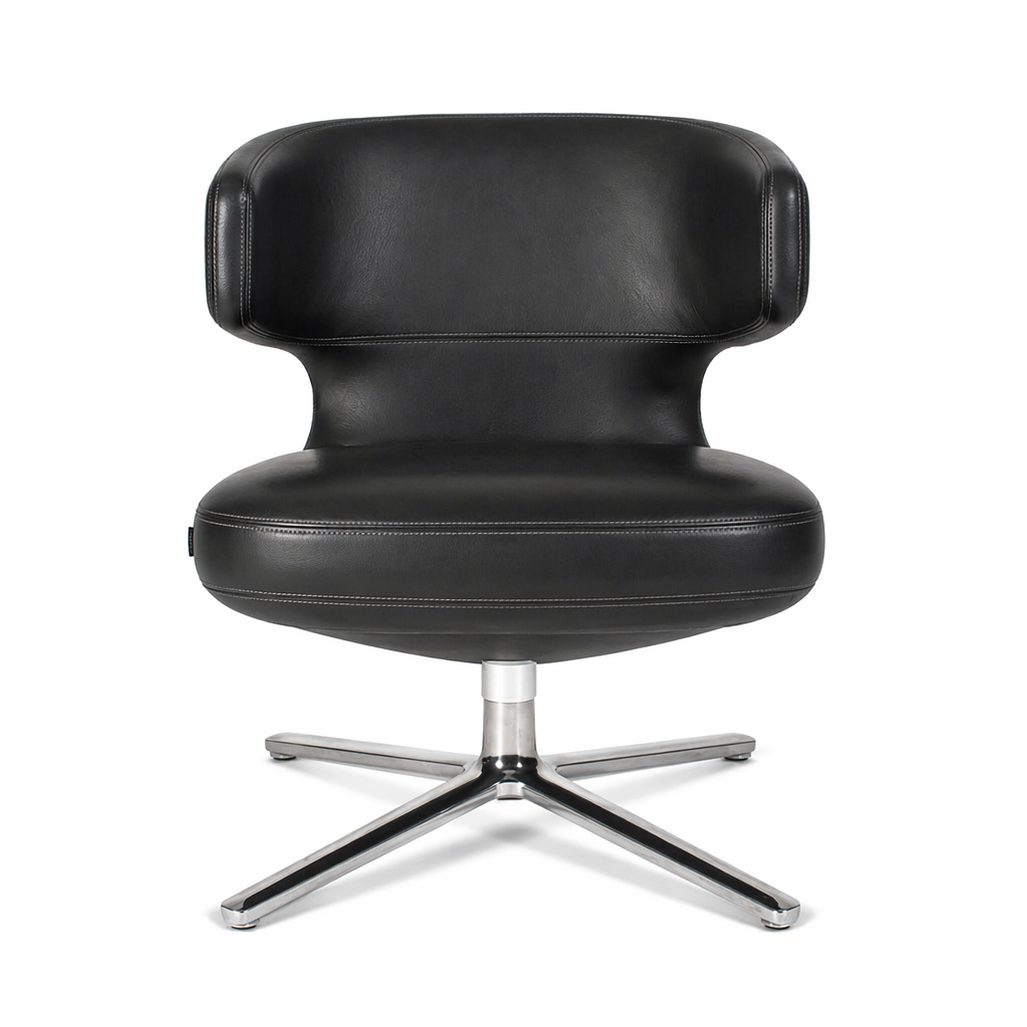 Vitra Petit Repos Sessel in umbragrauem Premiumleder mit poliertem Aluminium 4-Fuß Gestell.