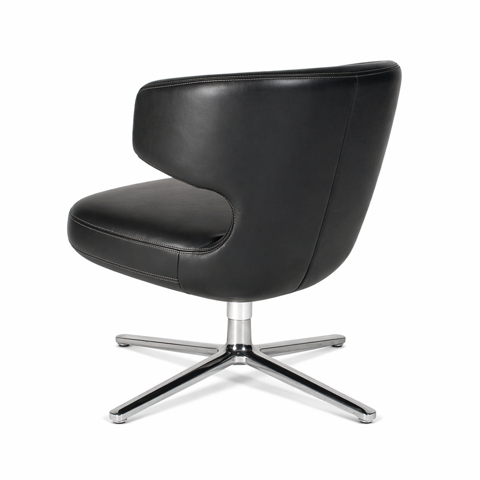 Vitra Petit Repos Sessel in umbragrauem Premiumleder mit poliertem Aluminium 4-Fuß Gestell.