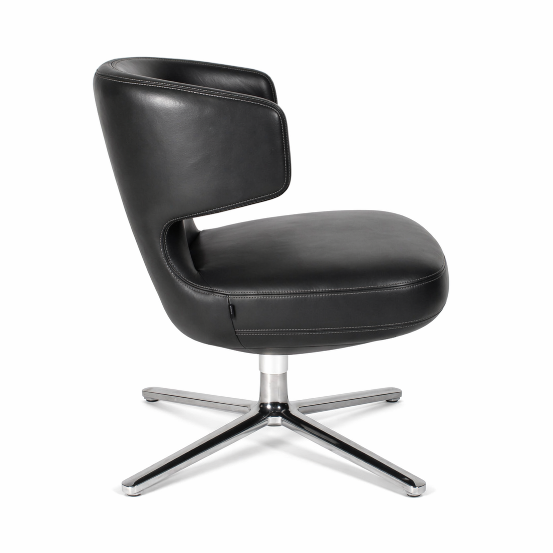 Vitra Petit Repos Sessel aus umbragrauem Premiumleder mit poliertem Aluminium 4-Fuß Gestell.