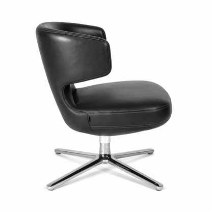 Vitra Petit Repos Sessel aus umbragrauem Premiumleder mit poliertem Aluminium 4-Fuß Gestell.