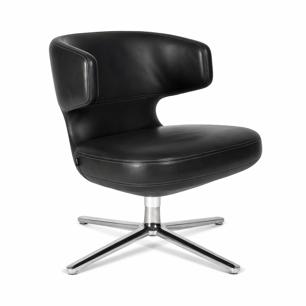 Vitra Petit Repos Sessel aus umbragrauem Premiumleder mit poliertem Aluminium 4-Fuß Gestell.