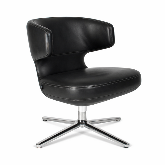Vitra Petit Repos Sessel aus umbragrauem Premiumleder mit poliertem Aluminium 4-Fuß Gestell.