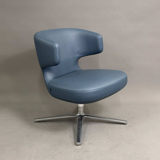 Vitra Petit Repos Loungesessel blau aus Premiumleder mit verchromtem Stahlgestell
