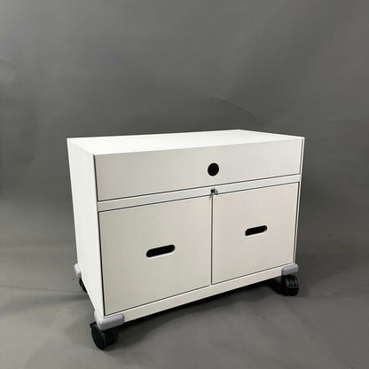 White Vitra PickUp Container on wheels with upper compartment and cable management slot