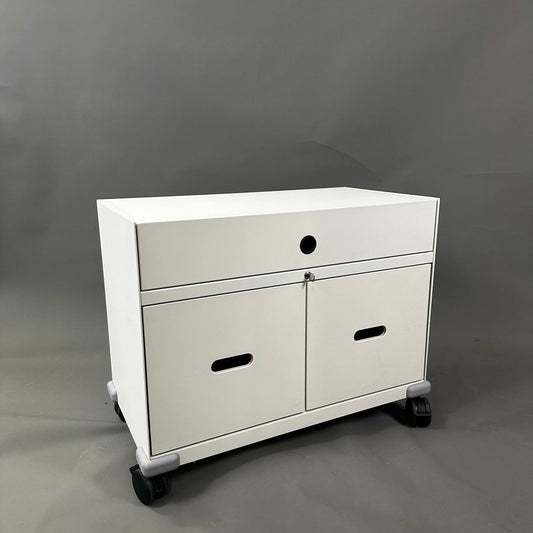 White Vitra PickUp Container on wheels with upper compartment and cable management slot