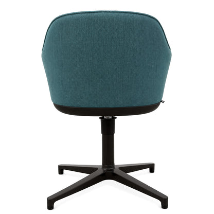 Vitra Softshell Chair in petrol Steelcut Trio fabric with a black powder-coated aluminum swivel base.