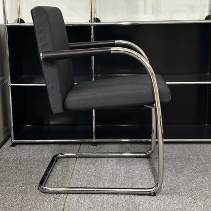 Vitra Visasoft black and gray fabric visitor chair with chrome cantilever frame and armrests