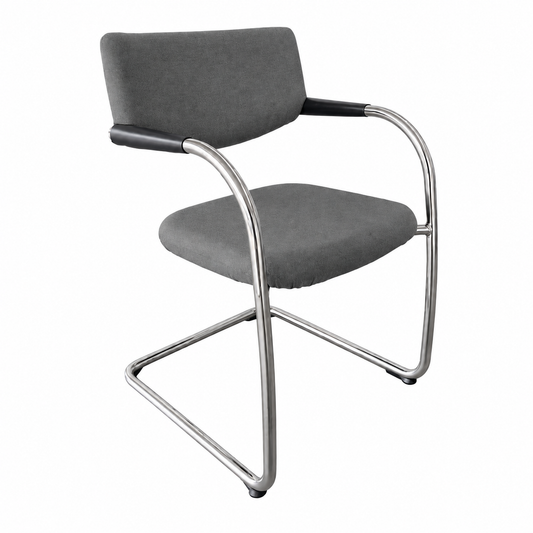 Vitra Visavis Freischwinger-Stuhl mit grauem Polster und Chromgestell