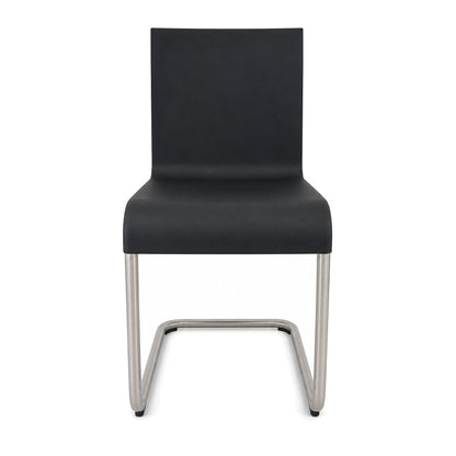 Vitra .05 Freischwinger Stuhl in Schwarz mit matter silberner Aluminium-Konstruktion und Kunststoff-Sitzschale.