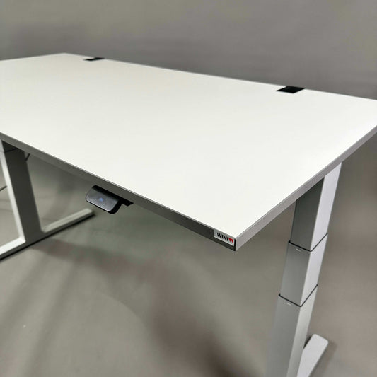 WINI Flow Schreibtisch 160x80cm white electric height-adjustable desk with cable management slots