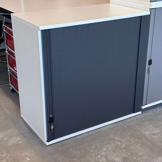 WINI Rollladenschrank 2OH in porcelain white and dark anthracite with left locking mechanism, 80x80x45 cm, new condition