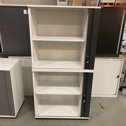WINI Rollladenschrank 4OH white body with dark anthracite front, open shelves, left closing door, new condition