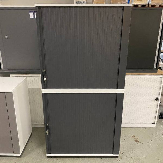 WINI Rollladenschrank 4OH storage cabinet in porcelain white and dark anthracite with left-side locking mechanism