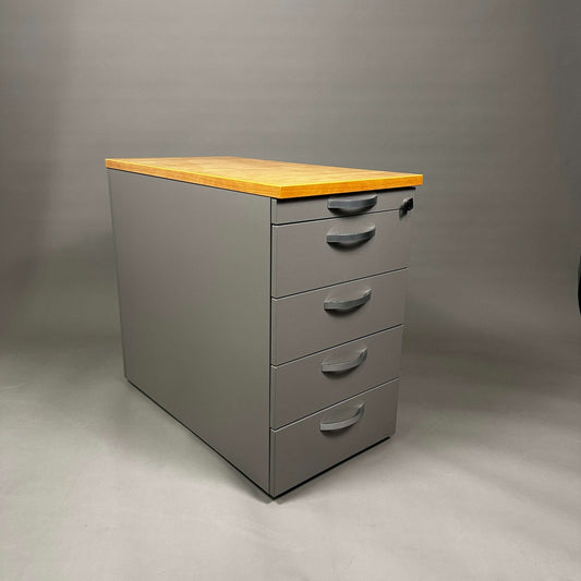 WINI Standcontainer dunkelgrau mit 5 Schubladen und heller Holzplatte, 72x43,5x80 cm