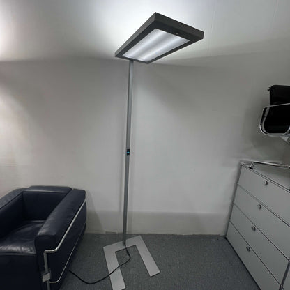 Waldmann Lavigo LED silver floor lamp with integrated motion and daylight sensor in modern office setting