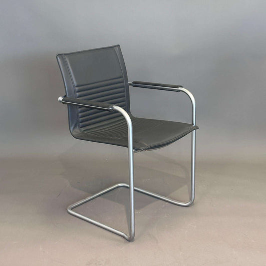 Walter Knoll Art Collection Freischwinger Stuhl aus grauem Leder mit silbernem Gestell
