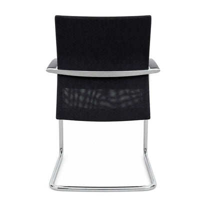 Walter Knoll Art Collection Freischwinger mit schwarzem Lederbezug und glänzendem Chrom-Freischwingergestell in Rückansicht.