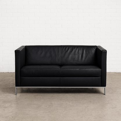 Walter Knoll Foster 500 schwarzes Ledersofa 2-Sitzer mit verchromtem Federstahlgestell