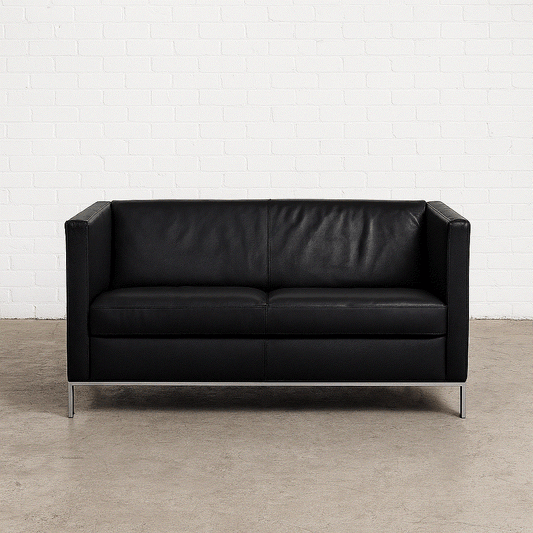 Walter Knoll Foster 500 schwarzes Ledersofa 2-Sitzer mit verchromtem Federstahlgestell