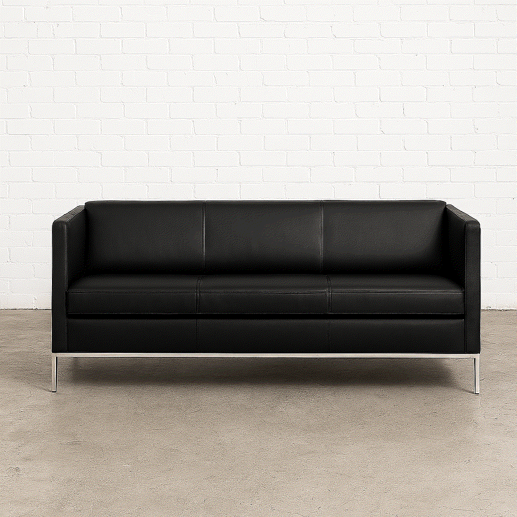 Walter Knoll Foster 500 Ledersofa 3-Sitzer schwarz aus hochwertigem Rindsleder mit verchromtem Federstahlgestell