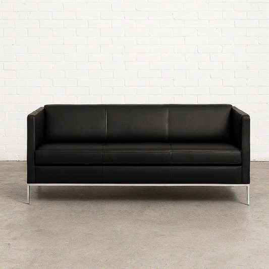 Walter Knoll Foster 500 Ledersofa 3-Sitzer schwarz aus hochwertigem Rindsleder mit verchromtem Federstahlgestell